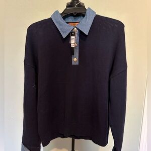 Belldini Long Sleeve Collar Denim Sweater Navy Men's/Women. Size Large. NWT.